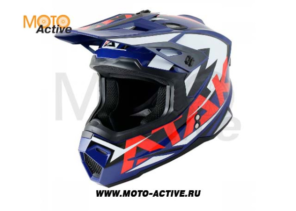 Шлем (кроссовый) Ataki JK801 Rampage, синий/красный глянцевый